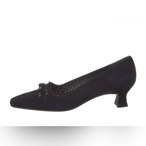 Stuart Weitzman Shoes - Stuart Weitzman Elegant Black Perforated Suede Kitten Heels With Bow Detail